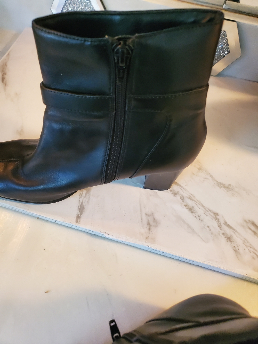 Nine & Co. Black Leather Ankle Booties with Buckle Accent - Picture 7 of 8